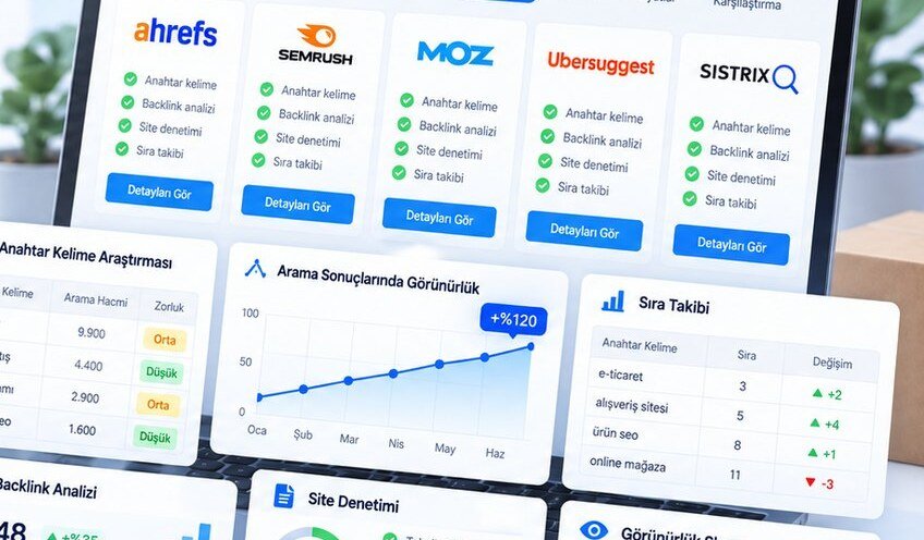 E-Ticaret SEO Araçları 2026: Ahrefs, SEMrush, Moz, Ubersuggest ve Sistrix Karşılaştırması