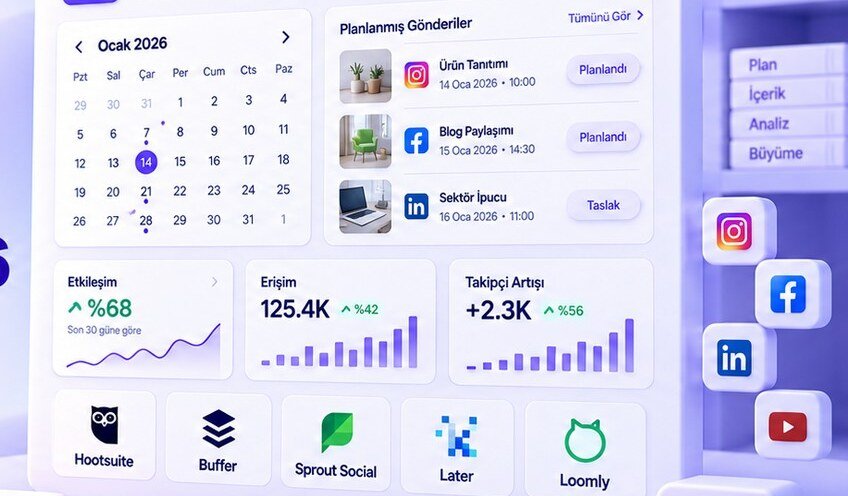 E-Ticaret Sosyal Medya Yönetim Araçları 2026: Hootsuite, Buffer, Sprout Social, Later ve Loomly Karşılaştırması